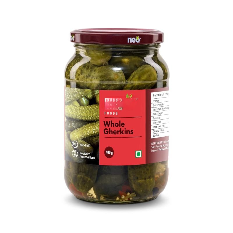 5-3.jpg Neo Whole Gherkins 480g I Pack of 1 I 100% Vegan I Low Fat Sweet and Crunchy Pickles, Ready to Eat, No GMO I Enjoy with Nachos, Make a Healthy Salad at home - Image 1